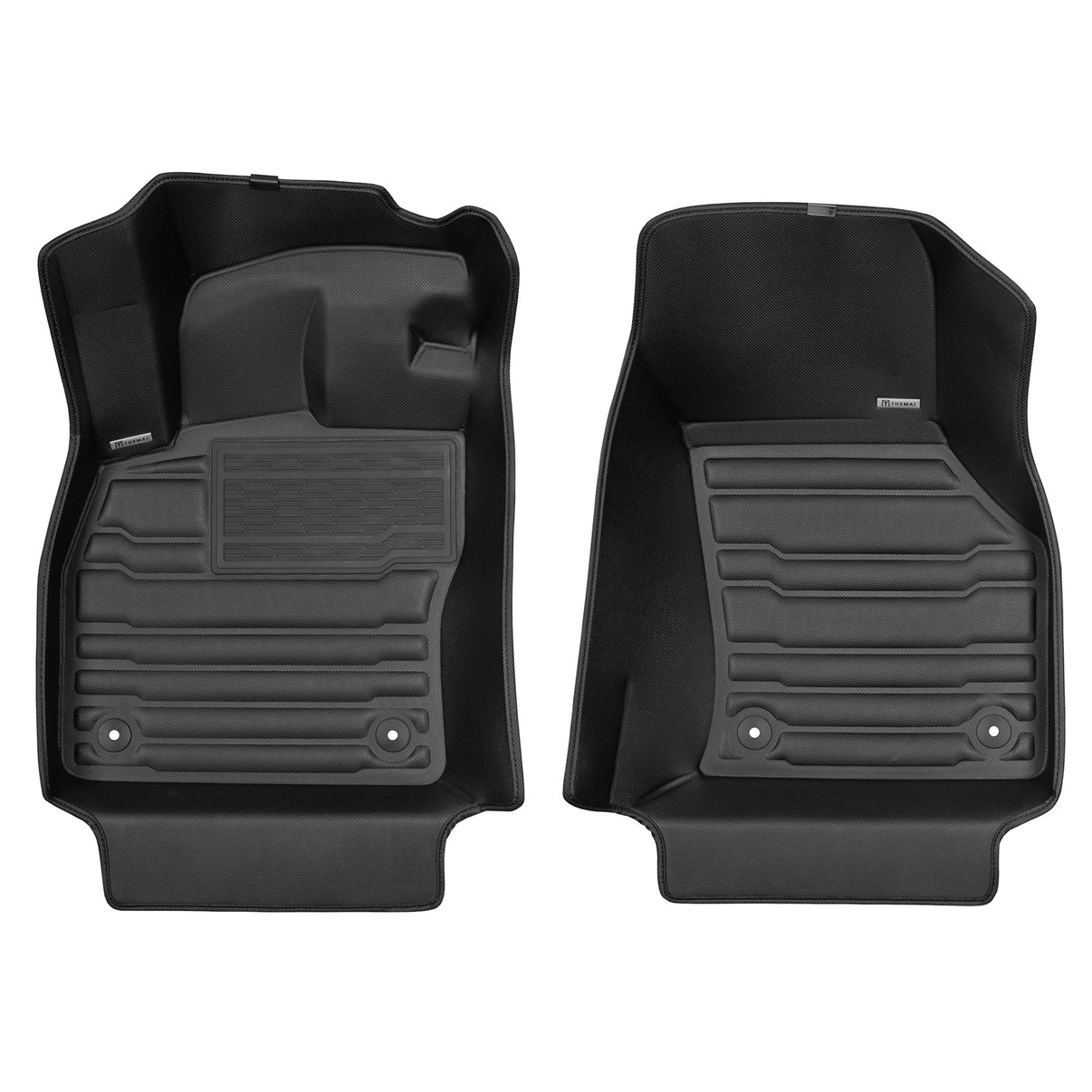 A set of black TuxMat car floor mats for Volkswagen Golf models.