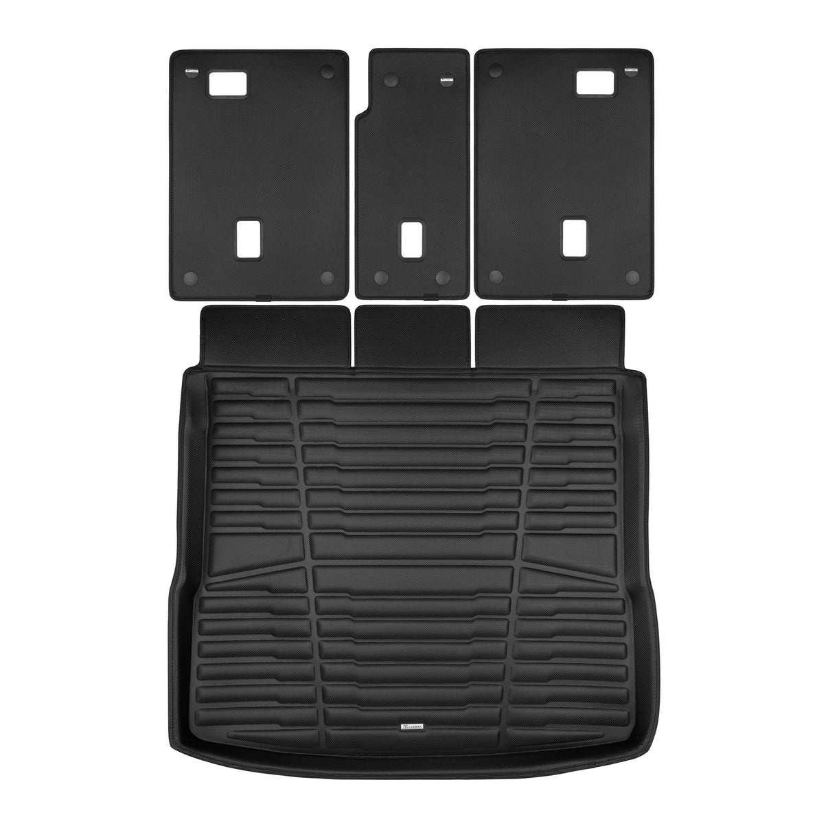 A set of black TuxMat trunk mats for Audi Q5/Q5 Sportback/SQ5/SQ5 Sportback (2nd Generation) models.
