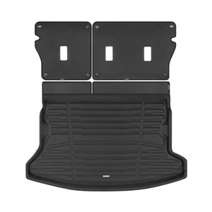 A set of black TuxMat trunk mats for Subaru Impreza models.