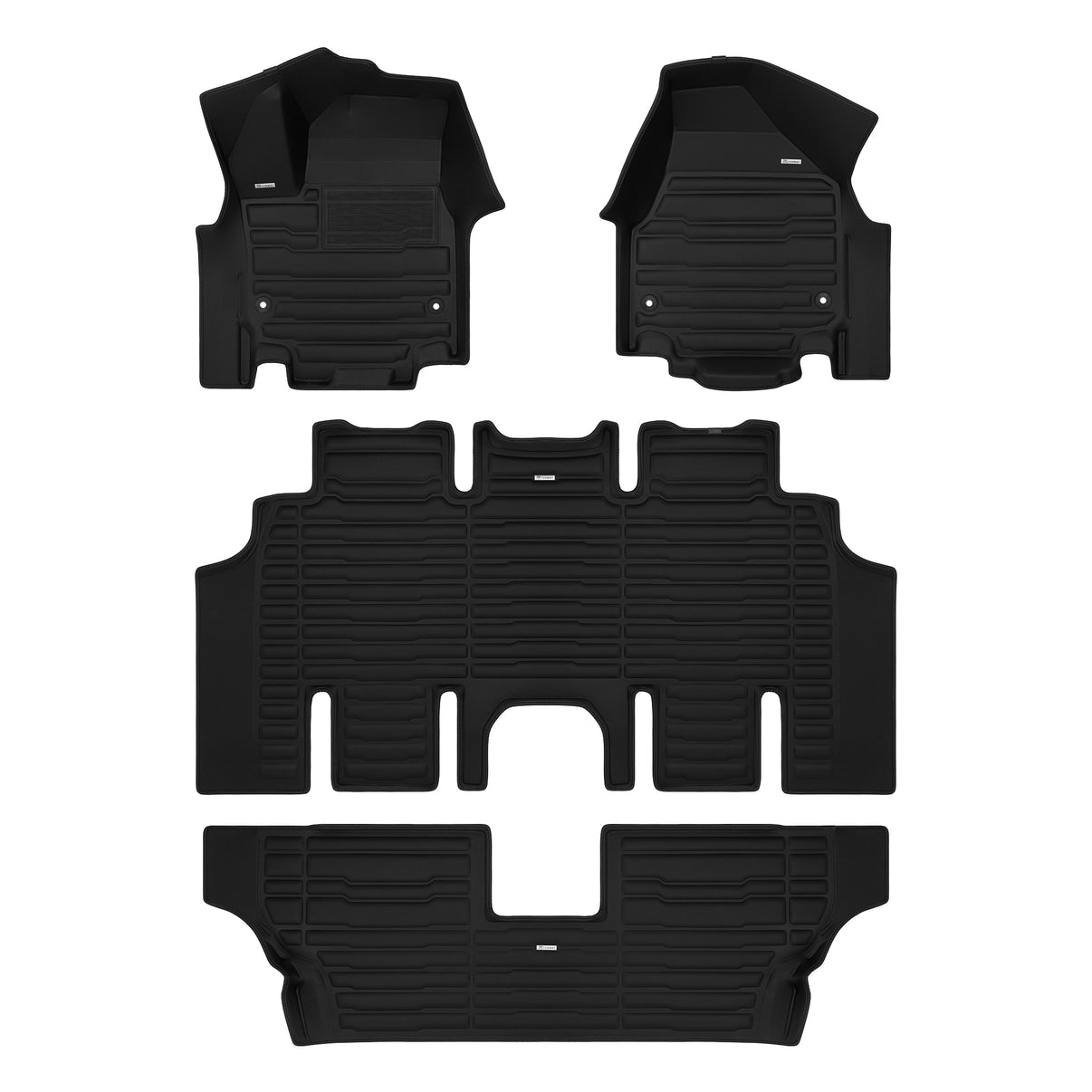 A set of black TuxMat car floor mats for Chrysler Pacifica 8-Seater Touring models.