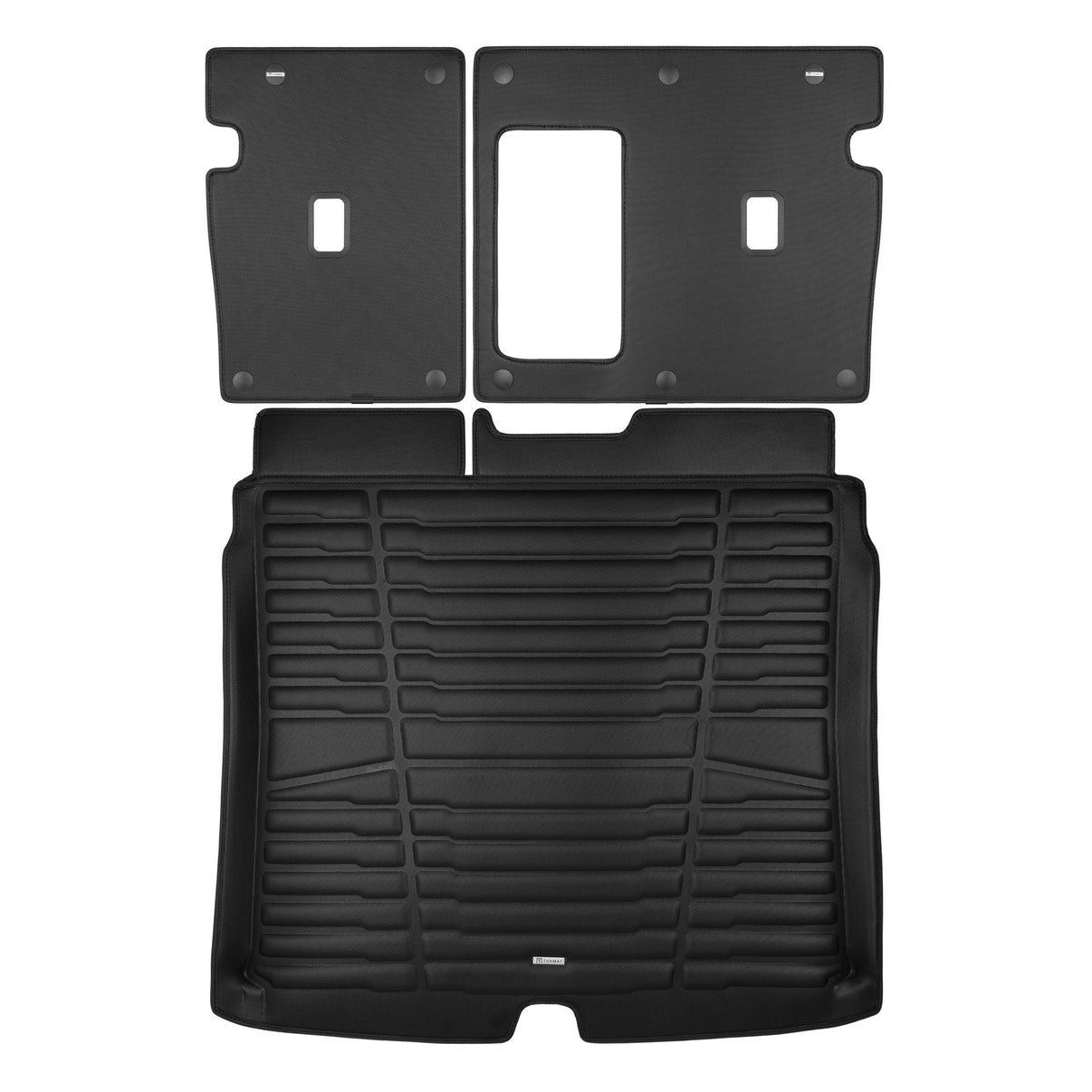 A set of black TuxMat trunk mats for Volvo EX40 models.