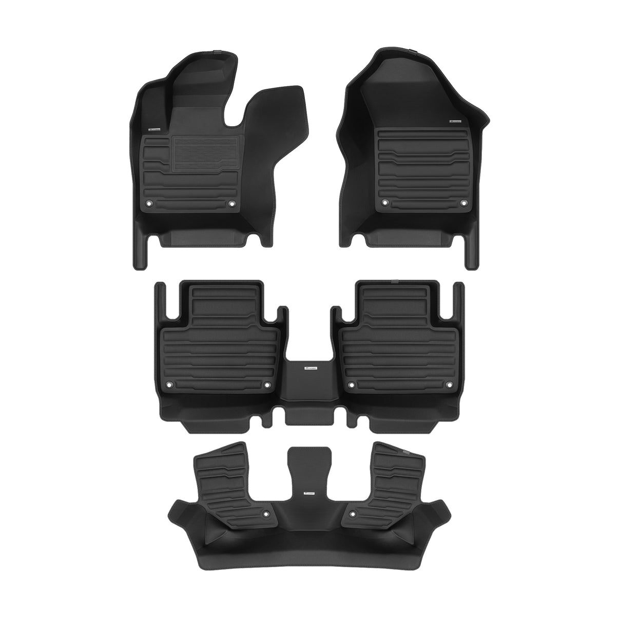 A set of black TuxMat car floor mats for Volvo XC90 models.