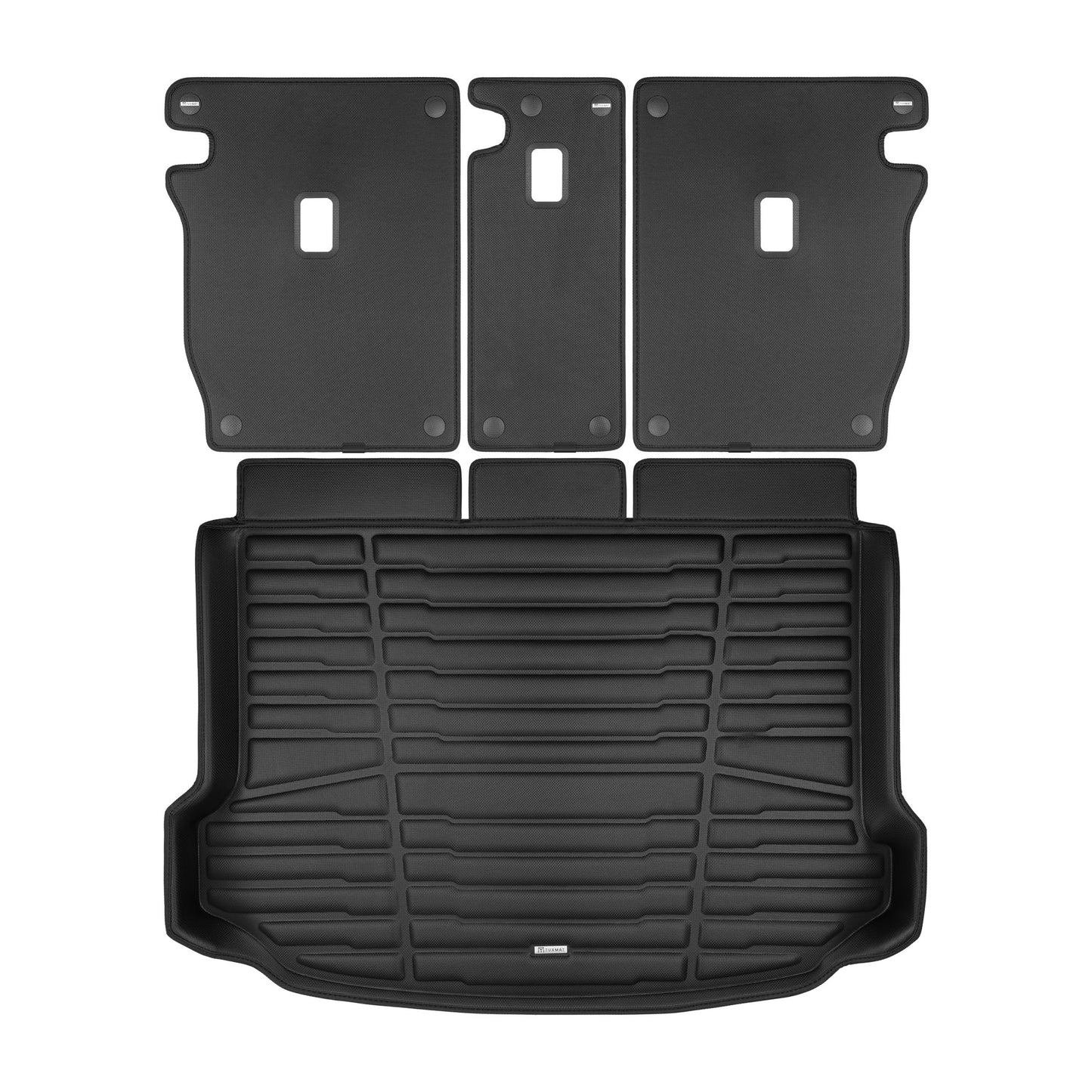 A set of black TuxMat trunk mats for Range Rover Evoque models.