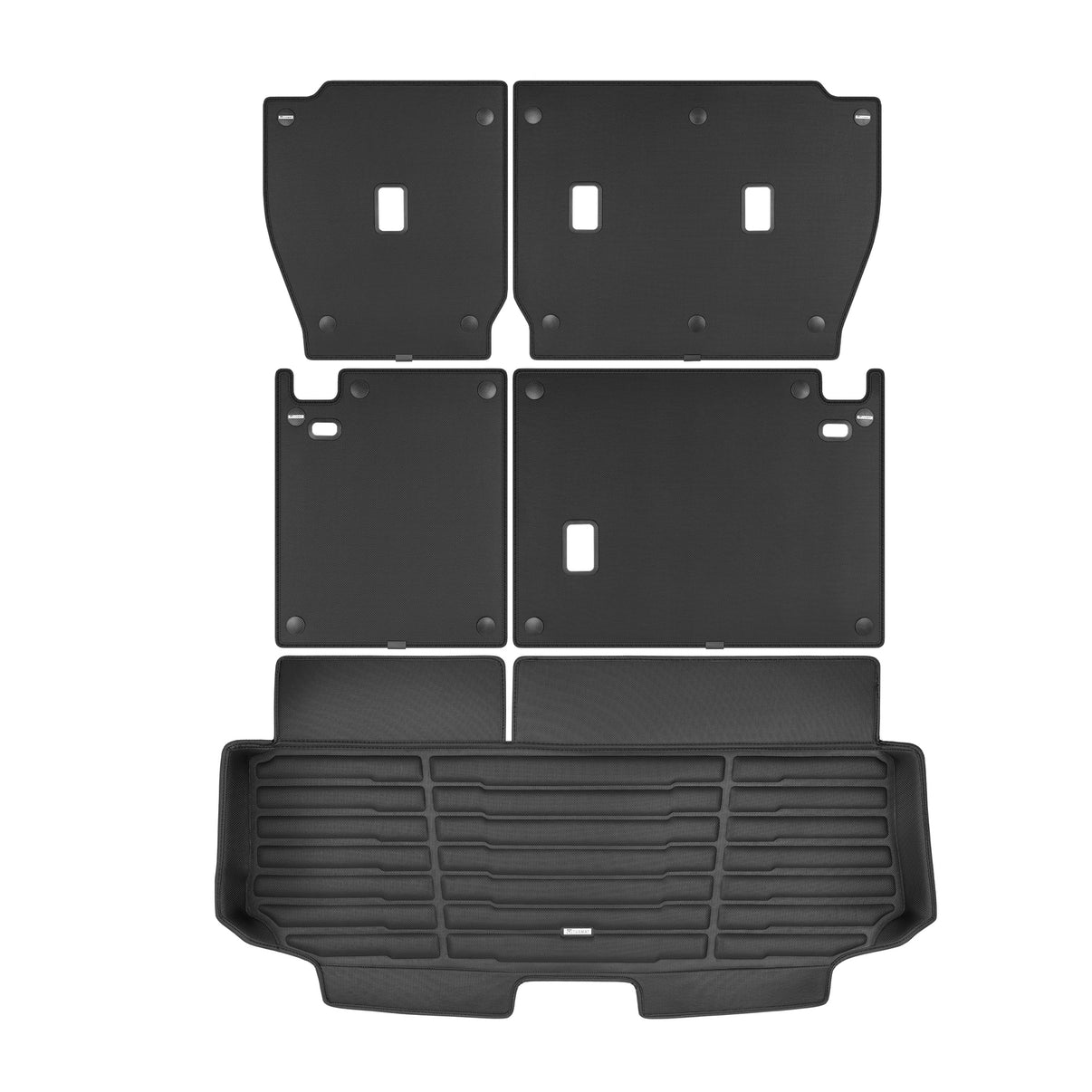 A set of black TuxMat trunk mats for Toyota Highlander models.