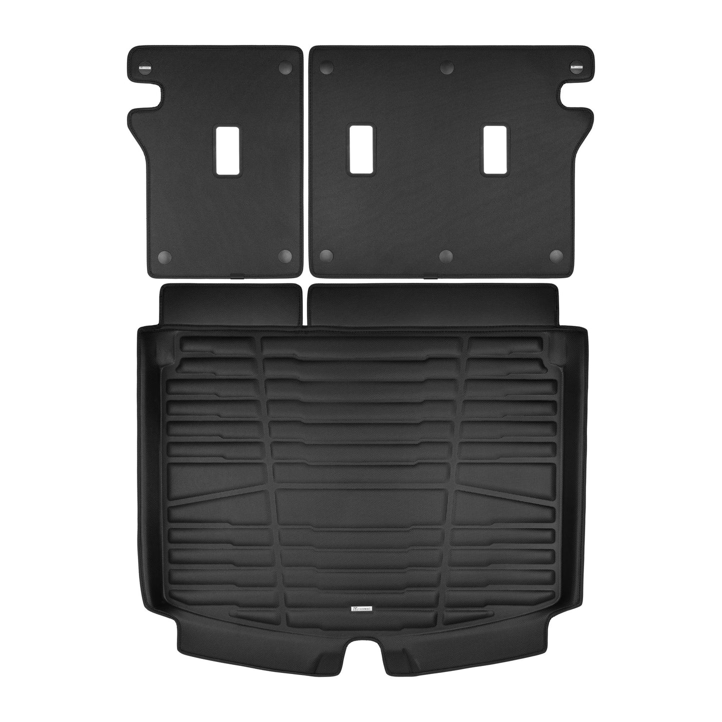 A set of black TuxMat trunks mats for Chevrolet TrailBlazer models.