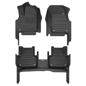 A set of black TuxMat car floor mats for Lamborghini Urus Plug-In Hybrid models.
