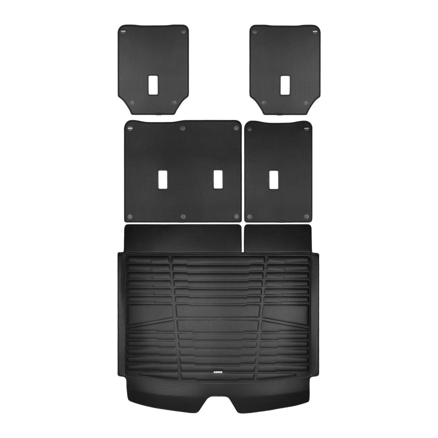 A set of black TuxMat trunk mats for Chevrolet Suburban models.