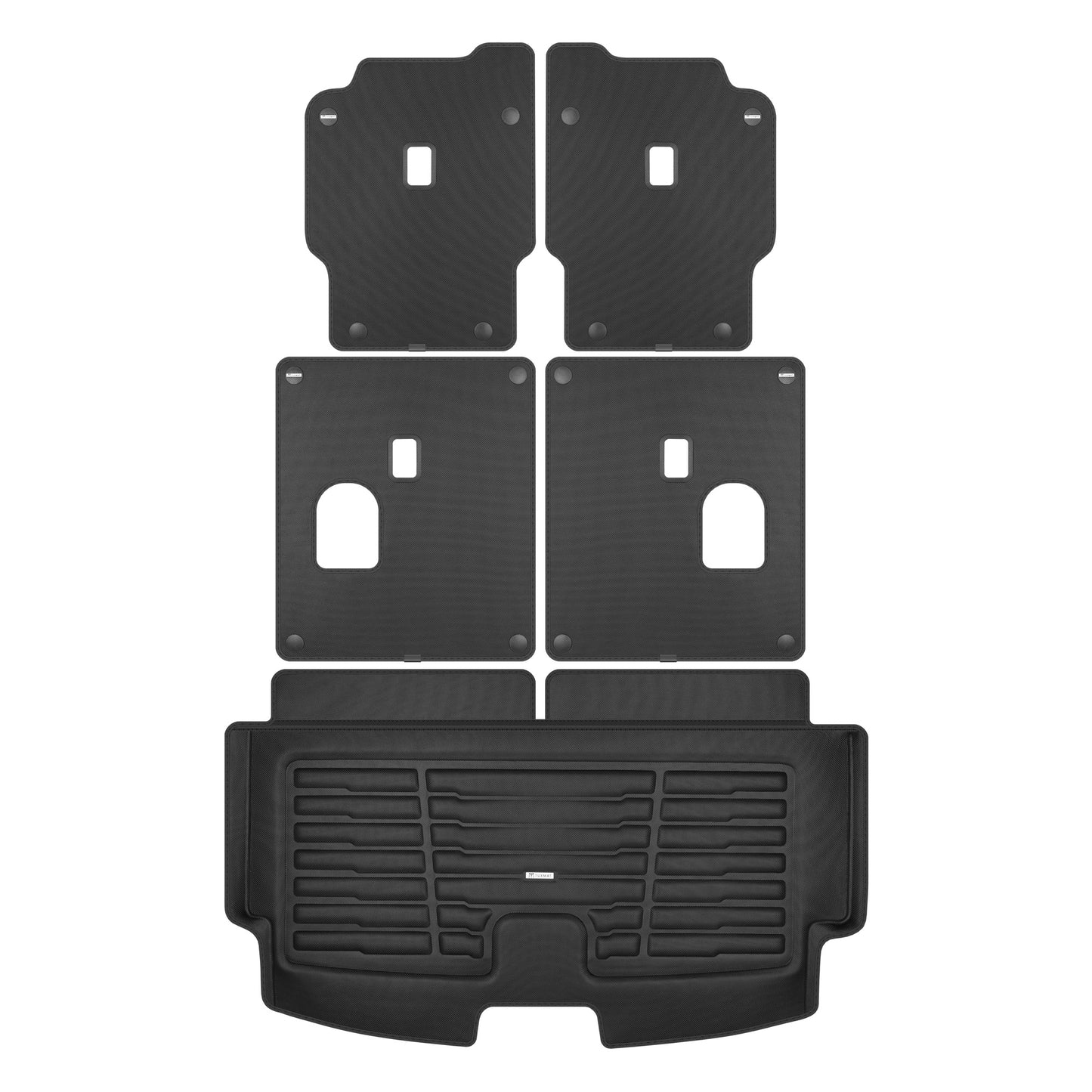 A set of black TuxMat trunk mats for Acura MDX models.