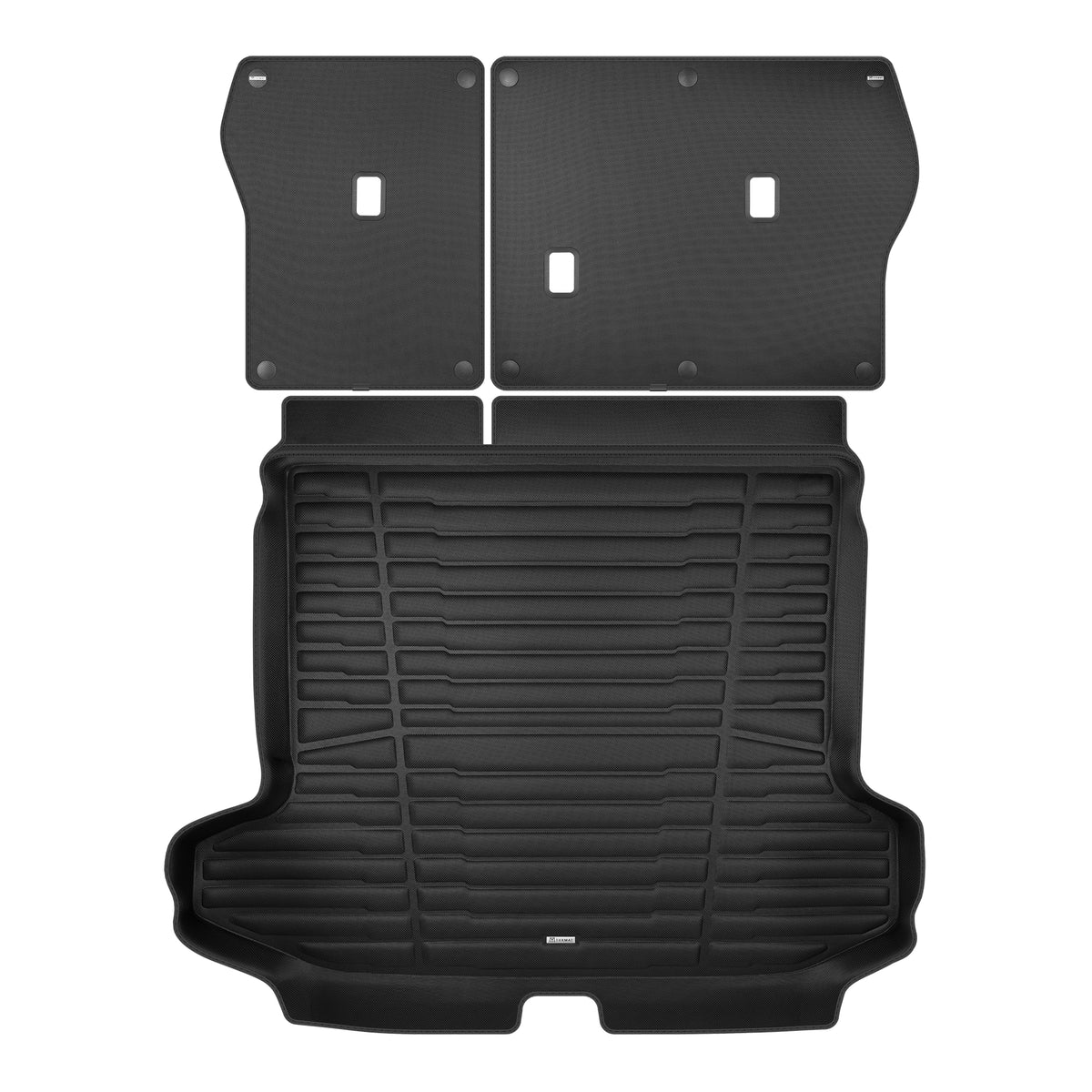 A set of black TuxMat trunk mats for Hyundai Tucson models.