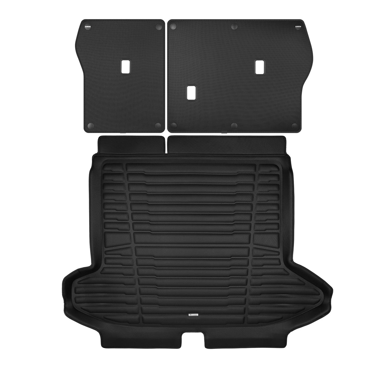A set of black TuxMat trunk mats for Hyundai Tucson models.