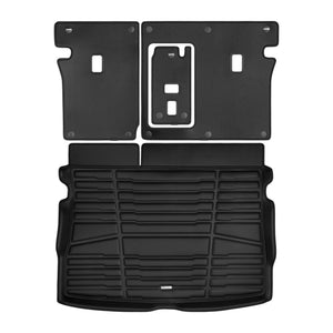 A set of black TuxMat trunk mats for Volkswagen Golf models.