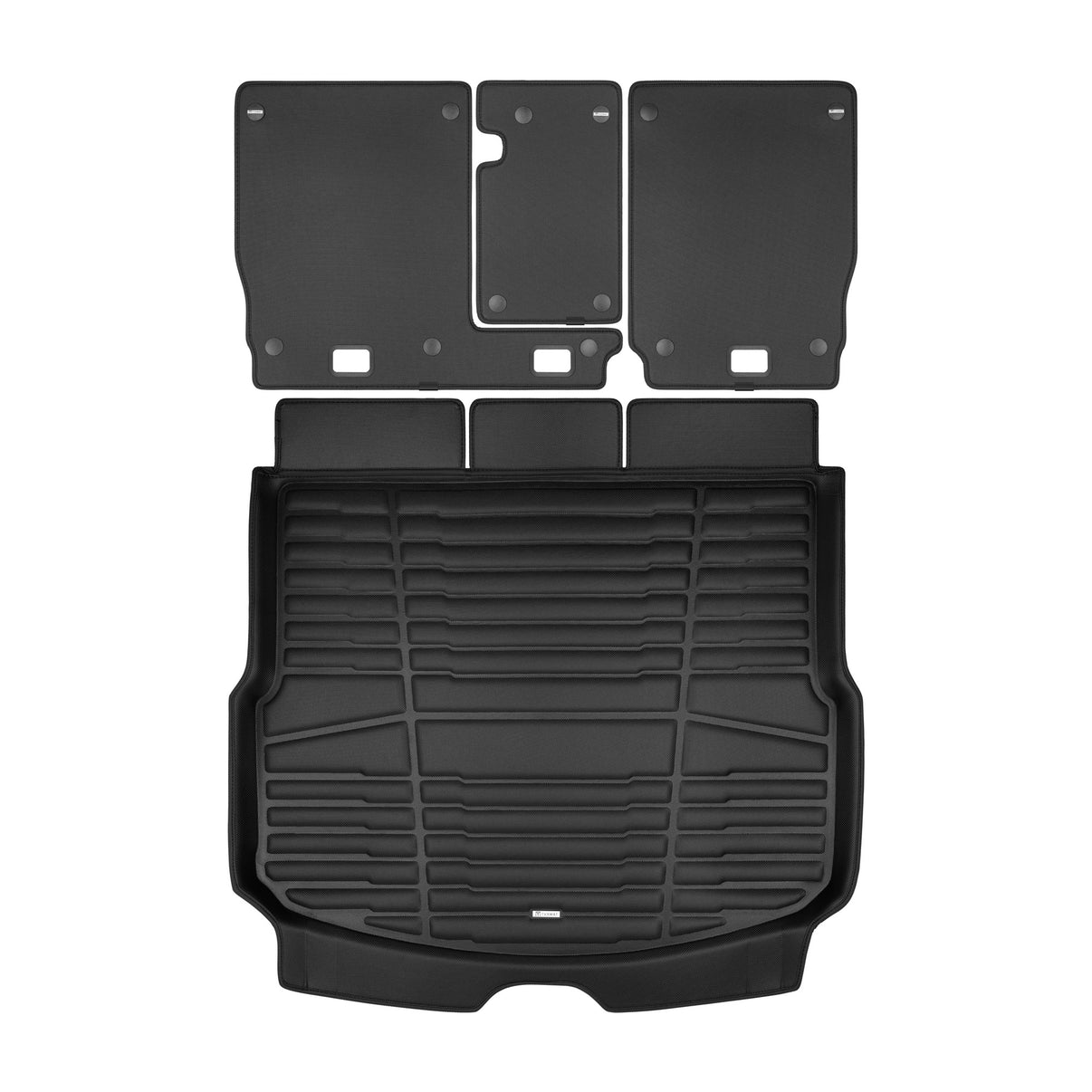 A set of black TuxMat trunk mats for Land Rover Discovery Sport models.