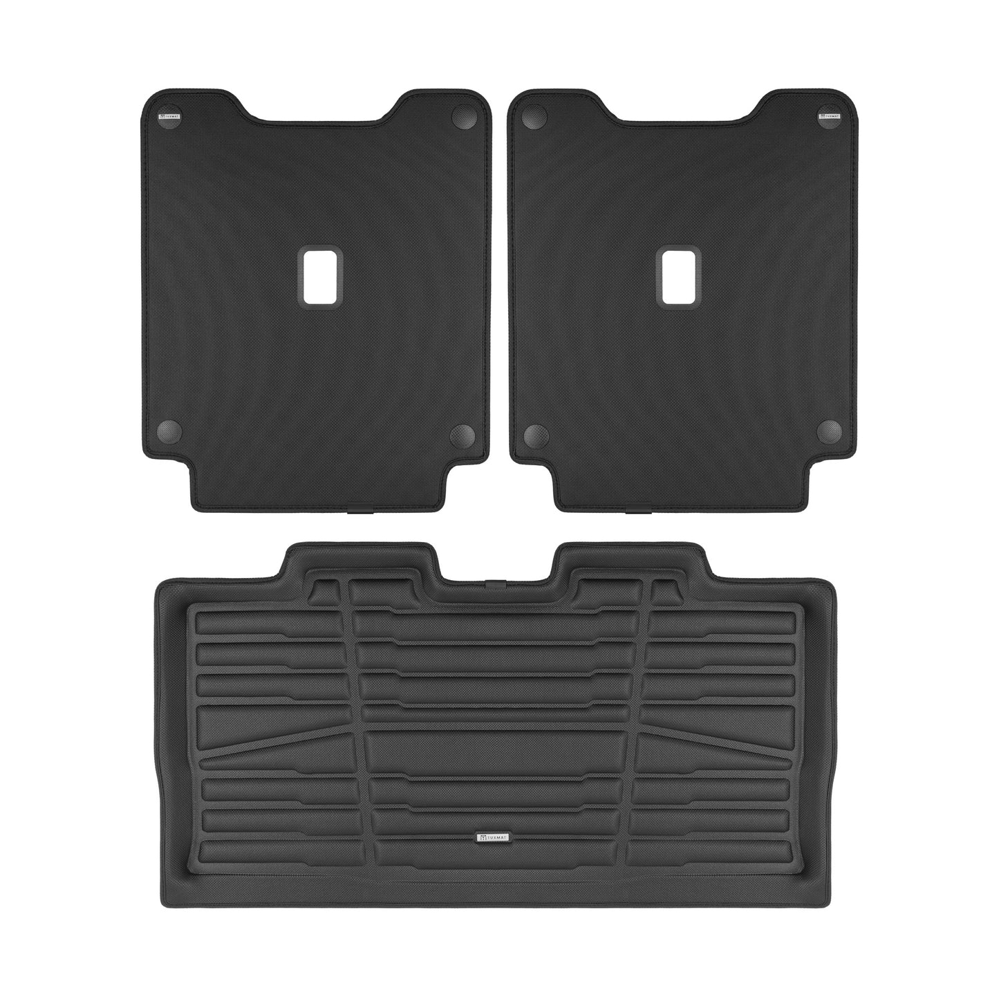 A set of black TuxMat trunk mats for Ford Bronco 2Dr models.