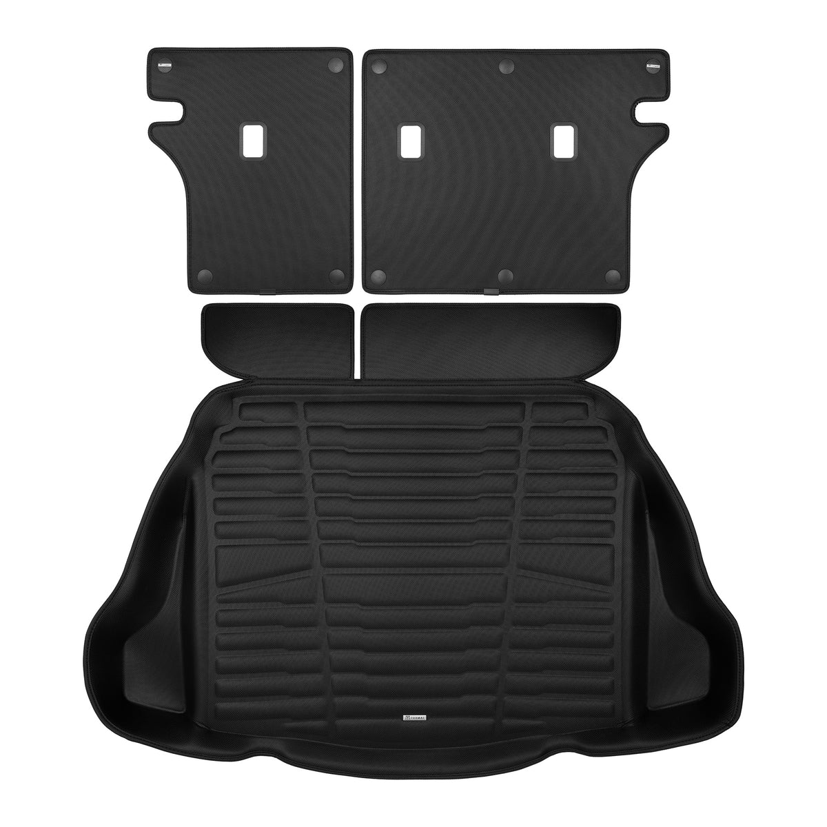 A set of black TuxMat trunk mats for Toyota Corolla Cross models.