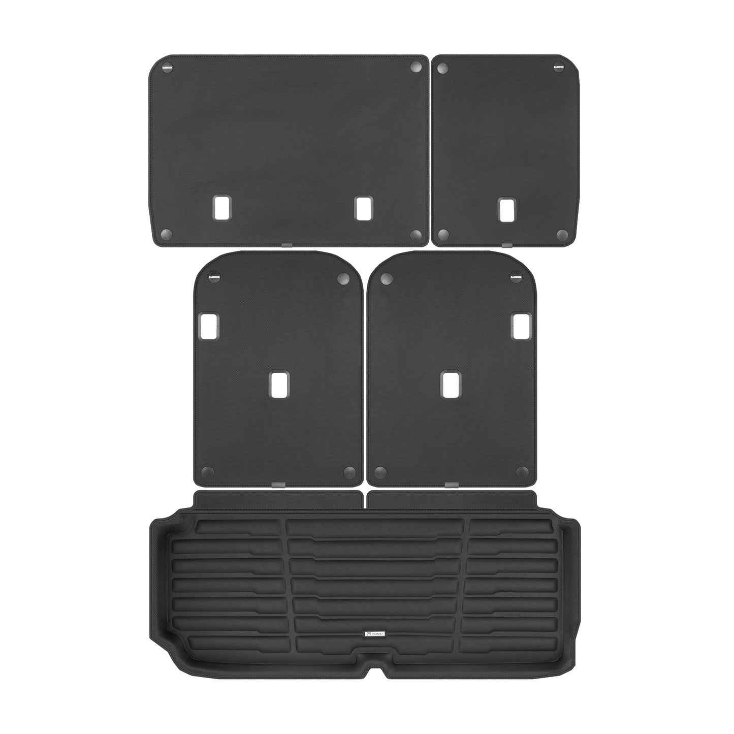 A set of black TuxMat trunk mats for Tesla Model X models.