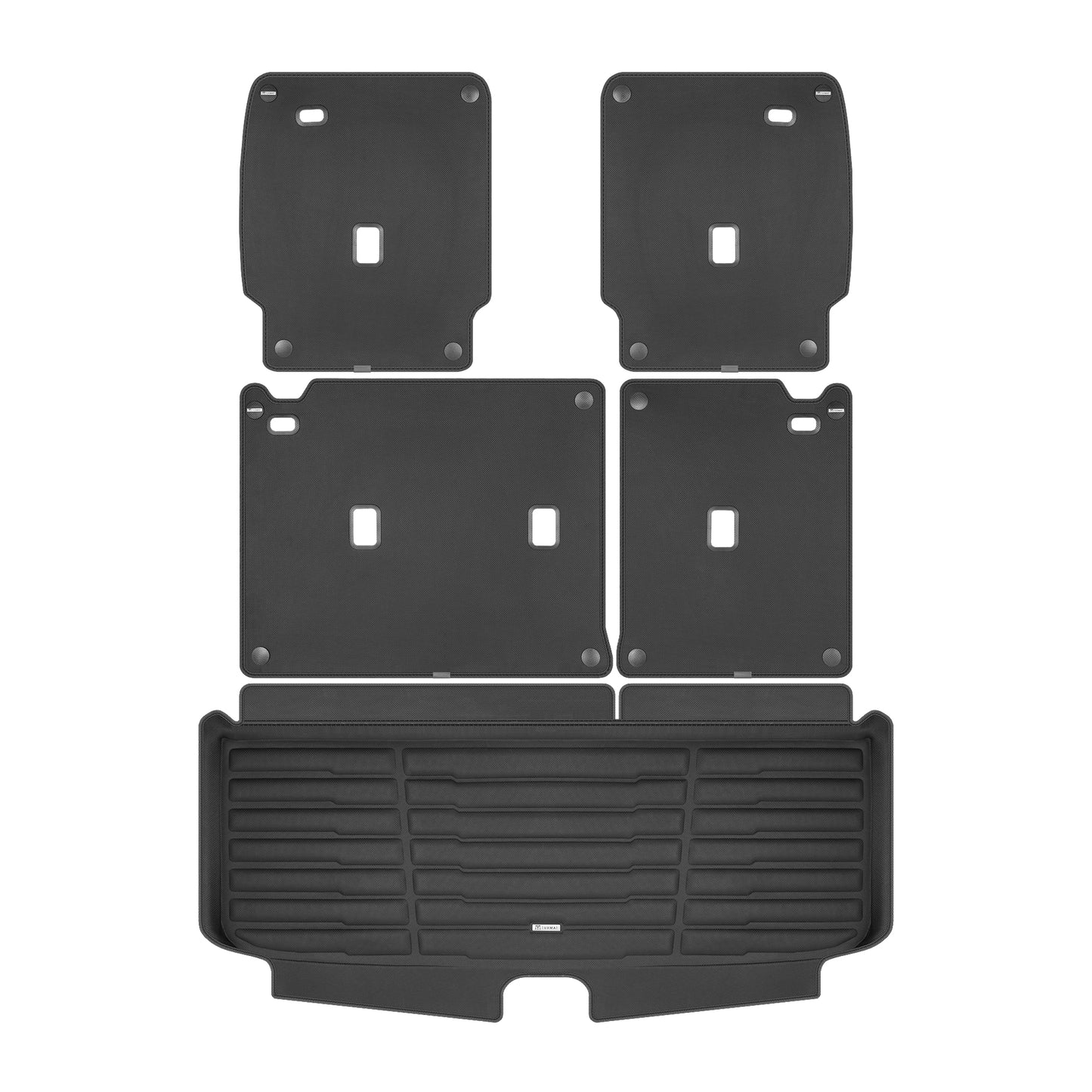 A set of black TuxMat trunk mats for Nissan Pathfinder models.