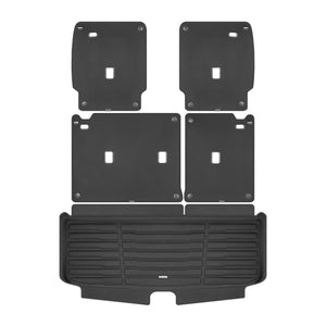 A set of black TuxMat trunk mats for Nissan Pathfinder models.