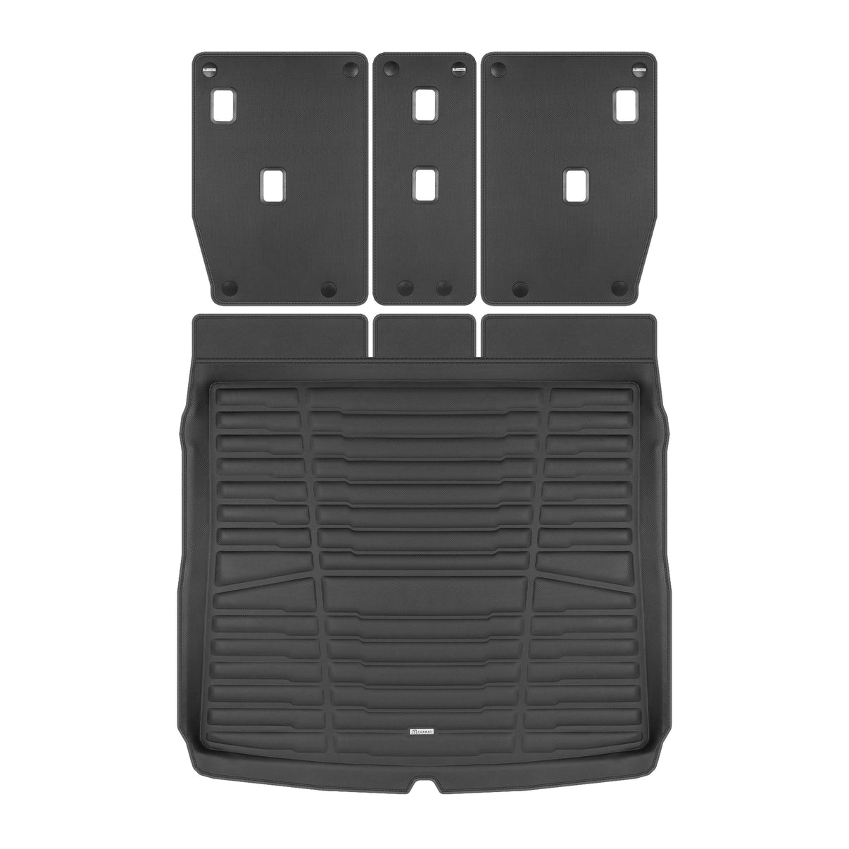 A set of black TuxMat trunk mats for BMW X1 models.