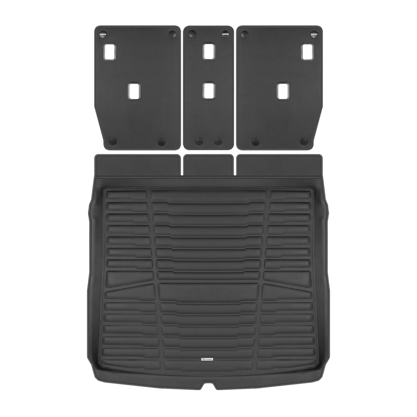 A set of black TuxMat trunk mats for BMW X1 models.
