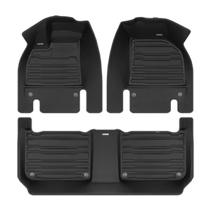 A set of black TuxMat car floor mats for Lucid Air models.