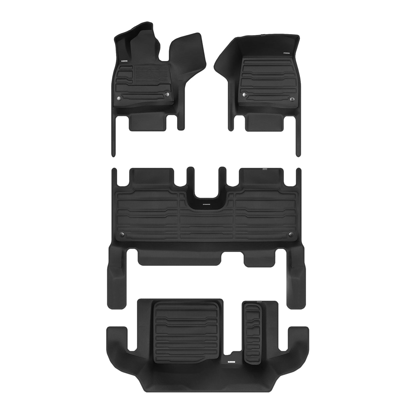 A set of black TuxMat car floor mats for Mercedes-Benz EQS models.