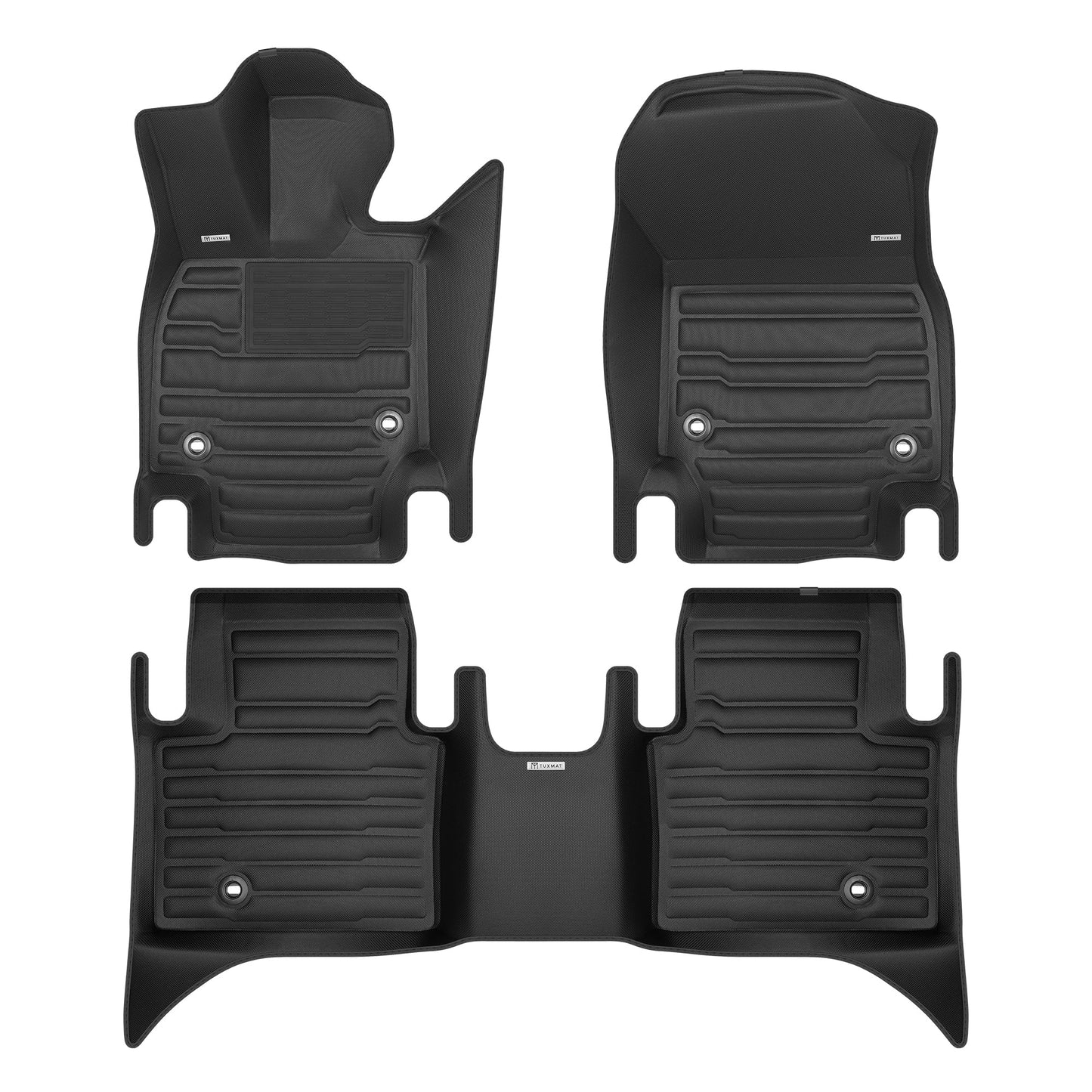 A set of black TuxMat car floor mats for Toyota Crown models.