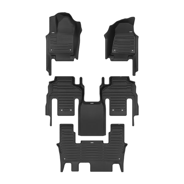 A set of black TuxMat car floor mats for Jeep Wagoneer models.