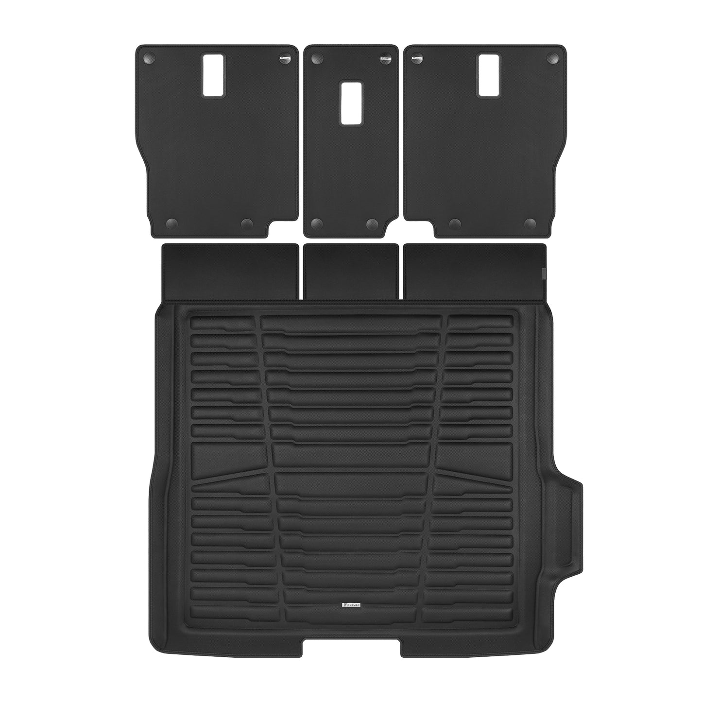 A set of black TuxMat trunk mats for Land River Range Rover Sport models.