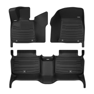 A set of black TuxMat car floor mats for Genesis G80 models.