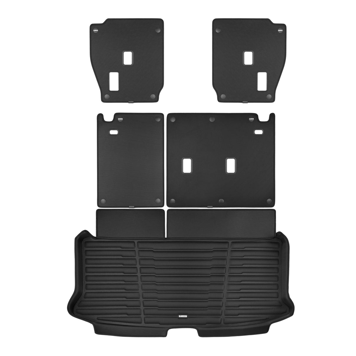 A set of black TuxMat trunk mats for Toyota Grand Highlander models.