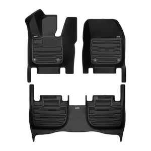 A set of black TuxMat car floor mats for VinFast VF8 models.
