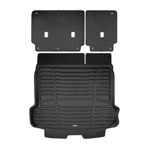 A set of black TuxMat trunk mats for VinFast VF8 models.