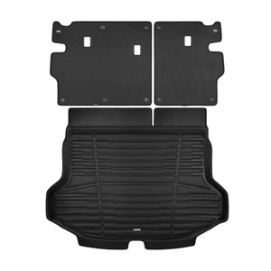 A set of black TuxMat trunk mats for Kia Seltos models.