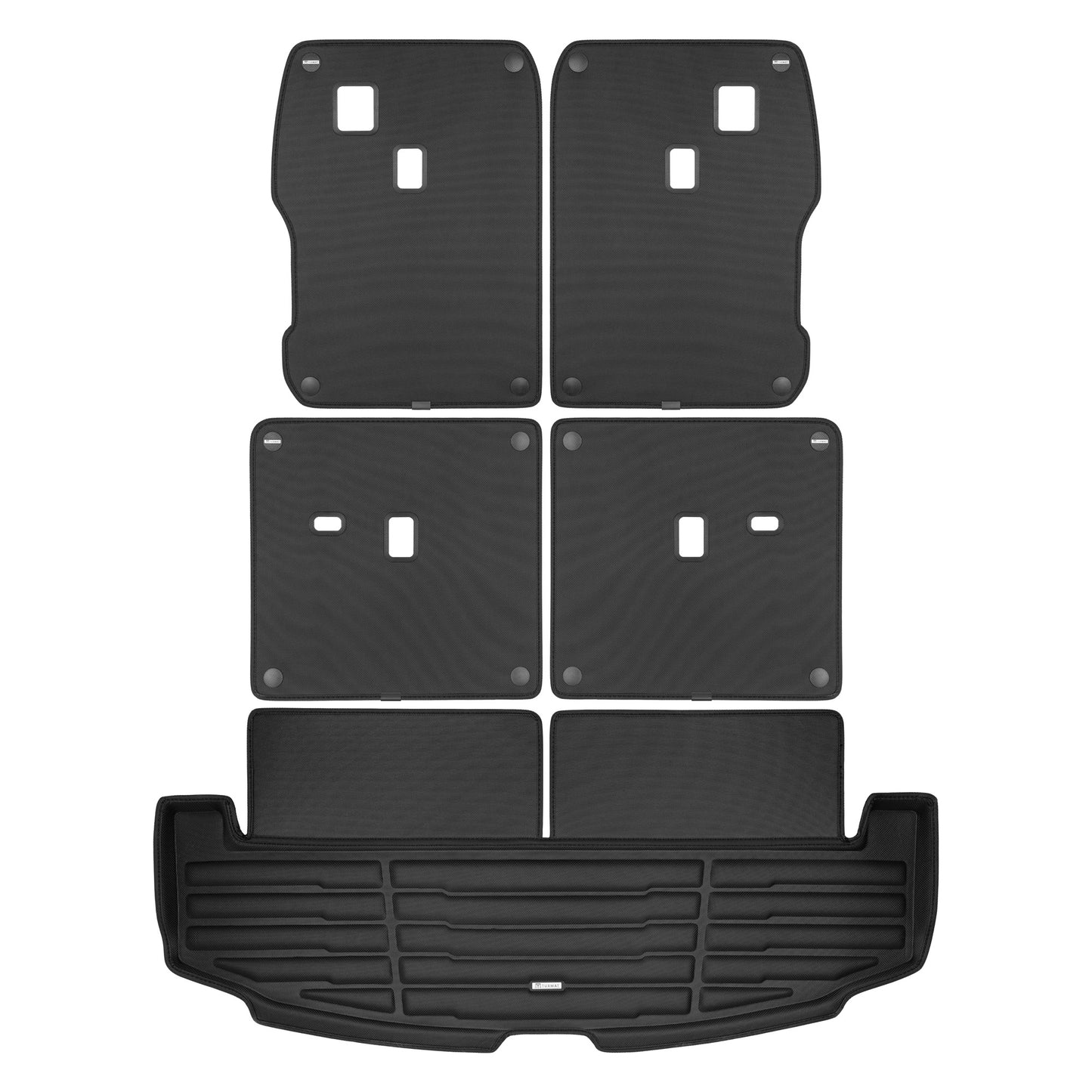 A set of black TuxMat trunk mats for Hyundai Santa Fe models.