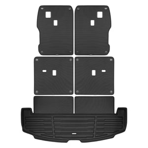 A set of black TuxMat trunk mats for Hyundai Santa Fe models.