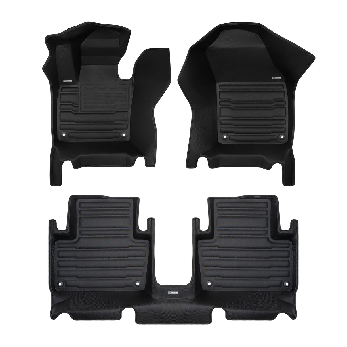 A set of black TuxMat car floor mats for Volvo XC90 Recharge models.