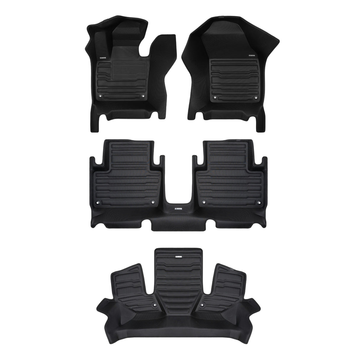 A set of black TuxMat car floor mats for Volvo XC90 Recharge models.