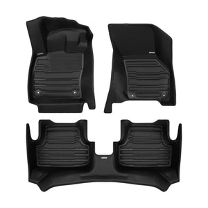 A set of black TuxMat car floor mats for Audi A3 models.