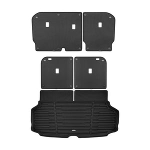 A set of black TuxMat car trunk mats for Kia EV9 models.