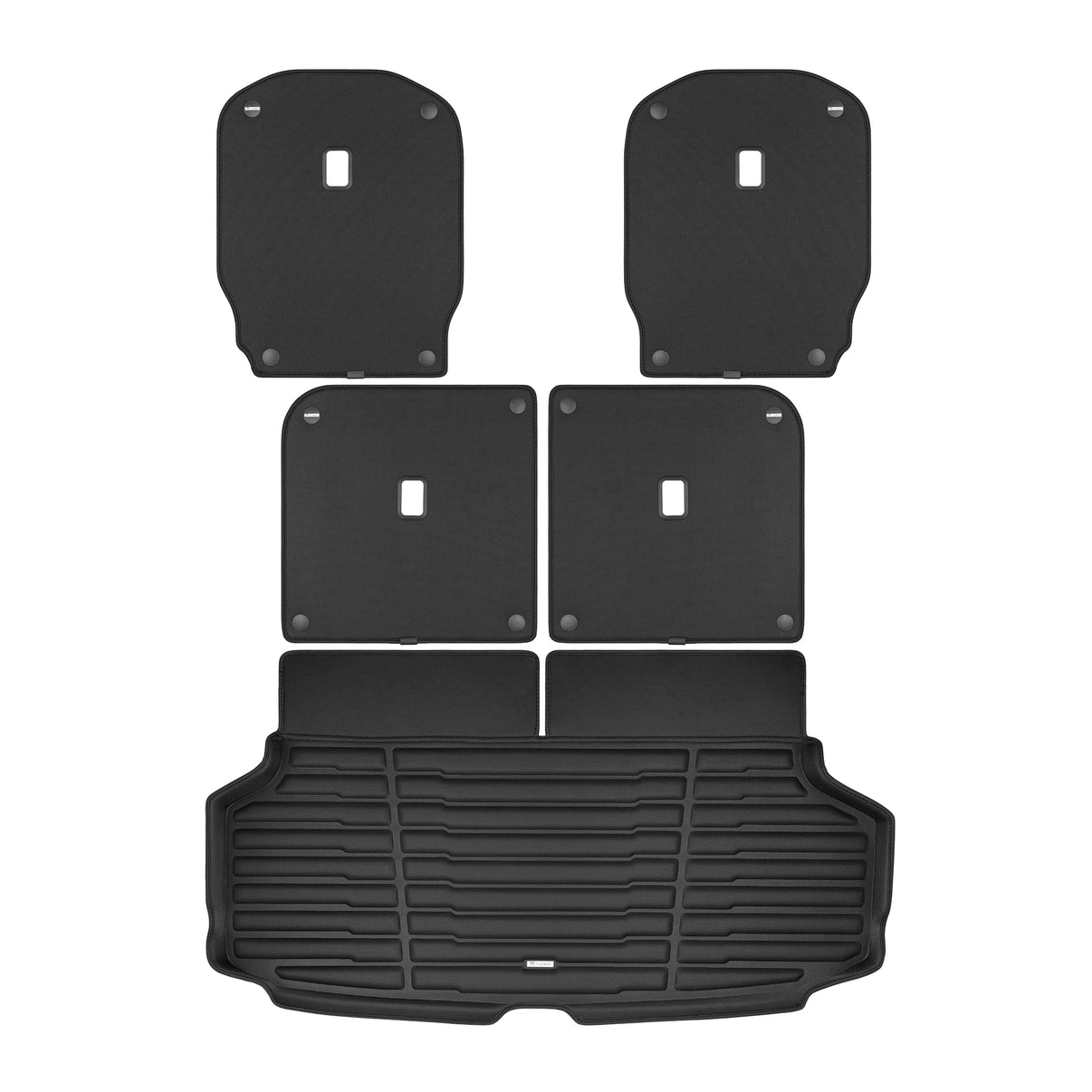 A set of black TuxMat trunk mats for Kia EV9 models.