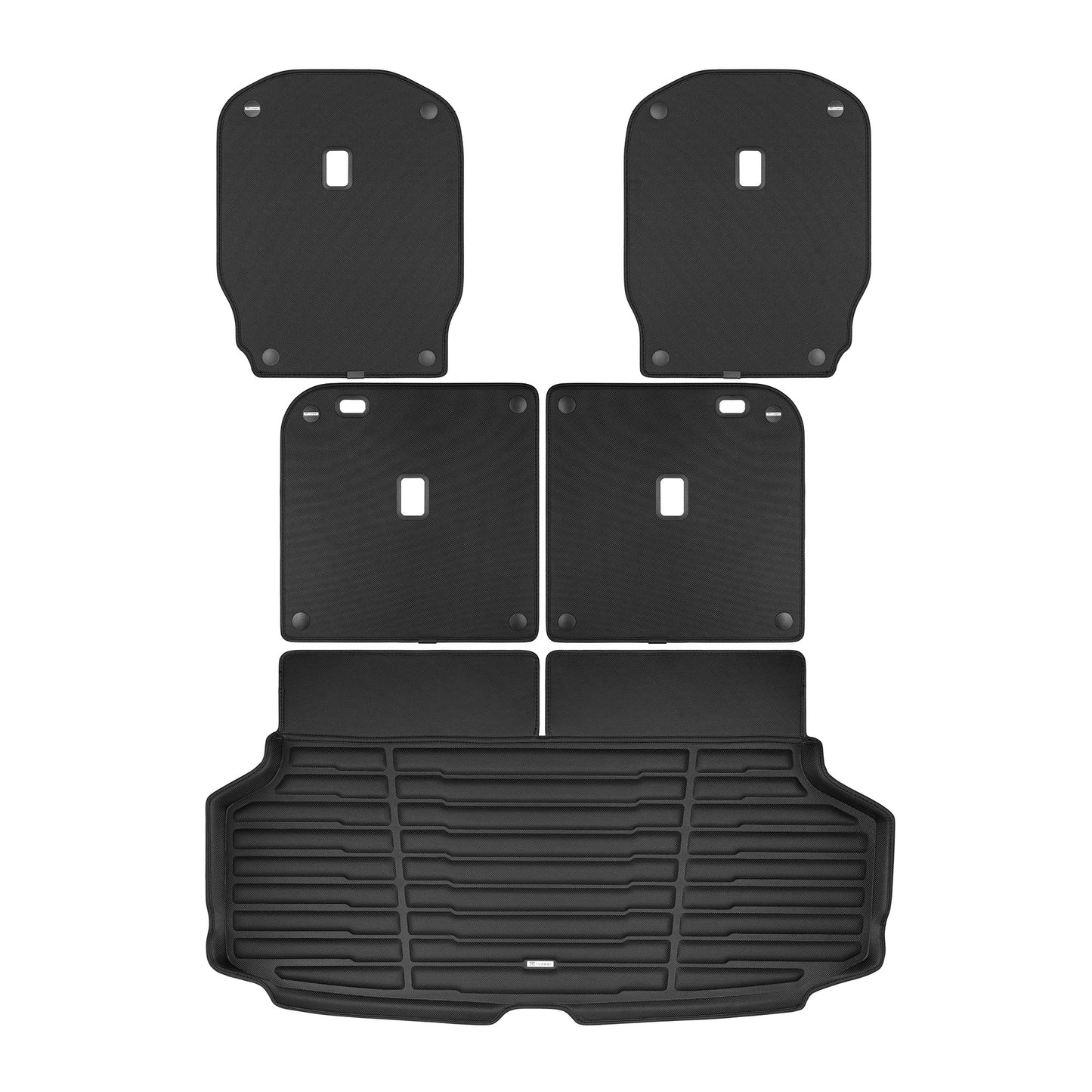 A set of black TuxMat trunk mats for Kia EV9 models.