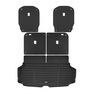 A set of black TuxMat trunk mats for Kia EV9 models.
