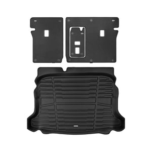 A set of black TuxMat trunk mats for Volkswagen Taos models.