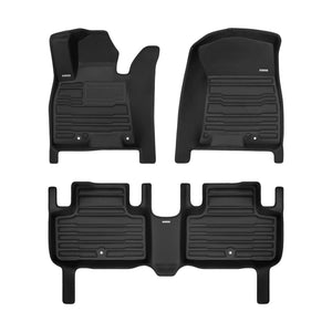 A set of black TuxMat car floor mats for Genesis GV80 models.