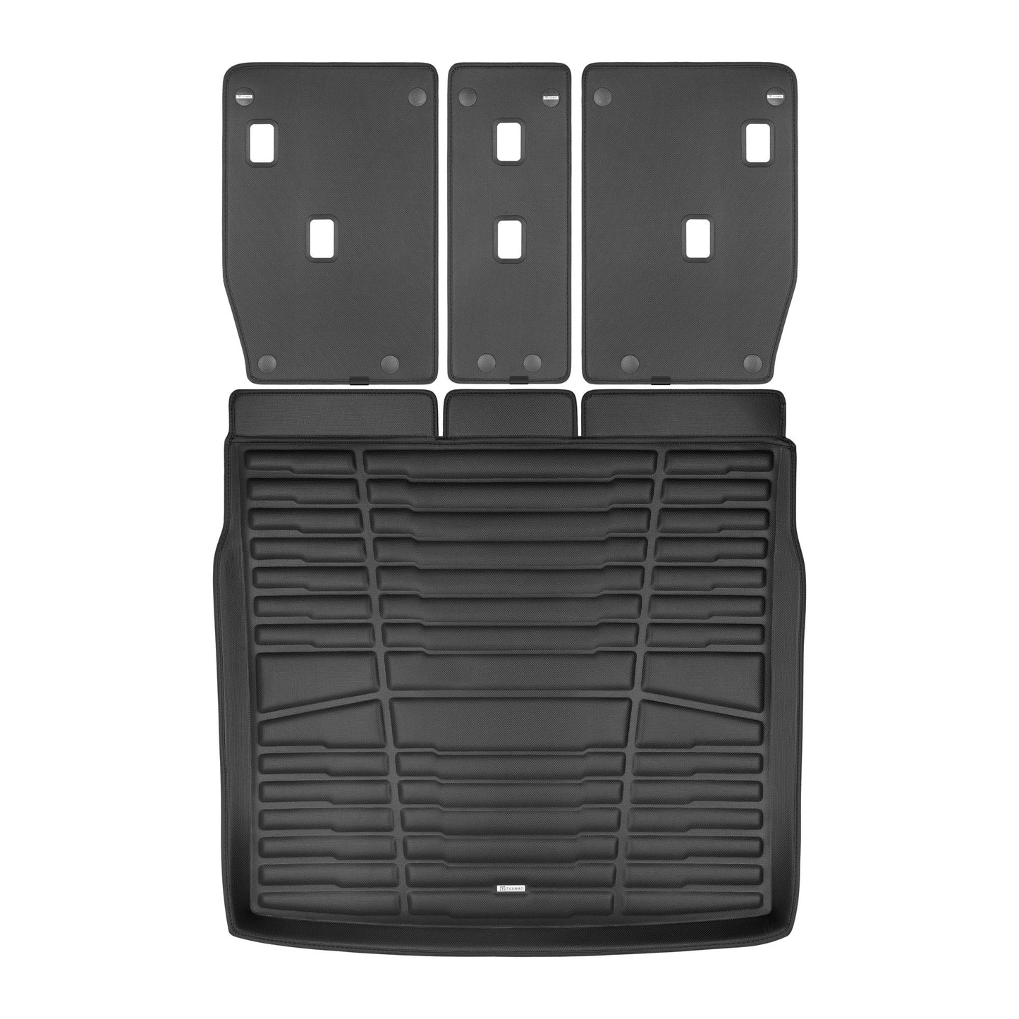A set of black TuxMat trunk mats for BMW X2 models.