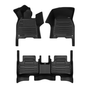 A set of black TuxMat car floor mats for Mercedes-Benz EQE models.