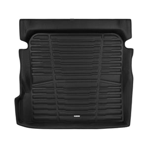 A set of black TuxMat trunk mats for  Mercedes-Benz EQE models.