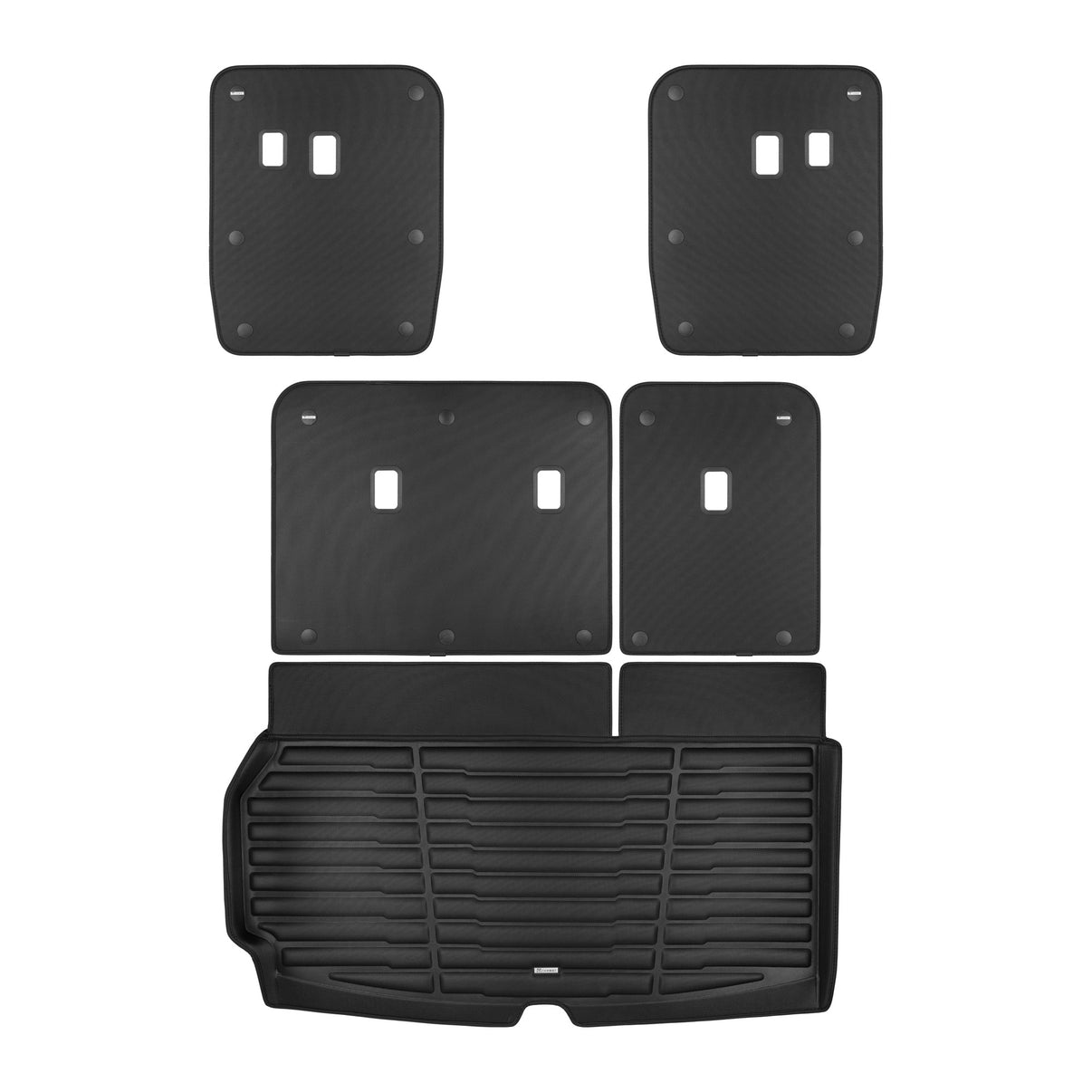 A set of black TuxMat trunk mats for Chevrolet Traverse 7-Seater models.
