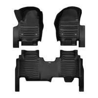 A set of black TuxMat car floor mats for Chevrolet Silverado EV models.