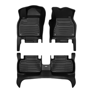 A set of black TuxMat car floor mats for Porsche Macan models.